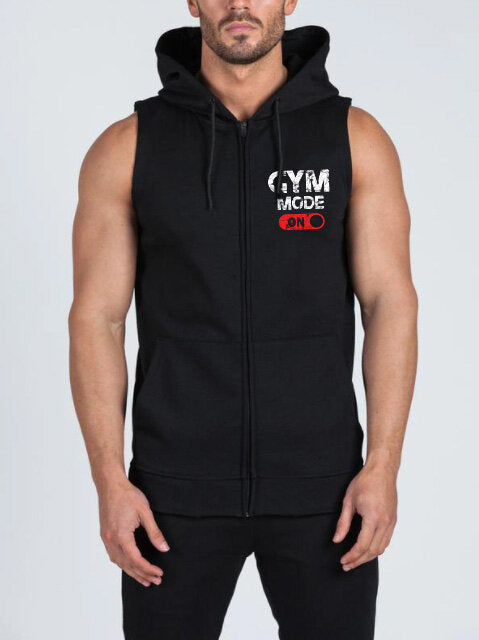 Суичър без ръкави с цип GYM MODE ON