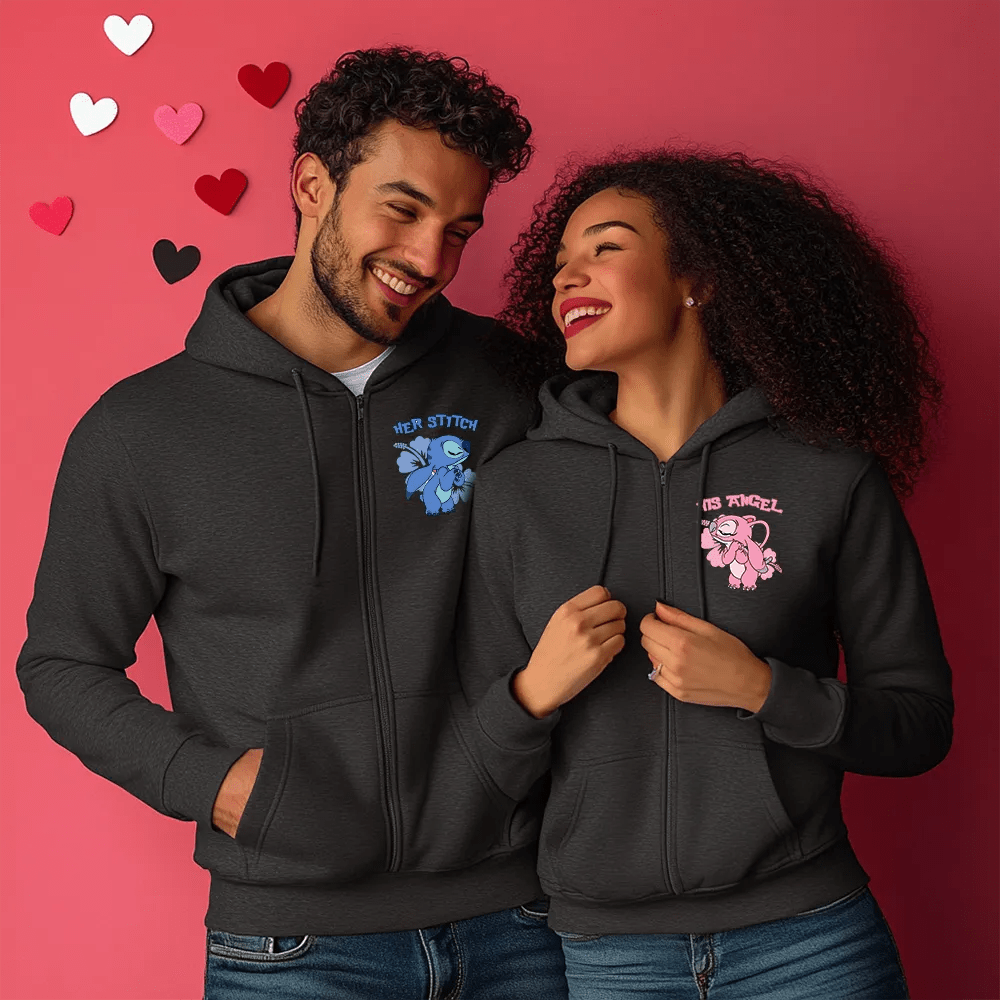 Тъмно Сиви Унисекс ДВА Броя Суичъри за Двойки с цип Stitch - Fitness Drehi