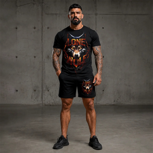 Къс 100% памучен екип с тениска и шорти  Lone Wolf