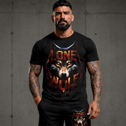 Къс 100% памучен екип с тениска и шорти  Lone Wolf
