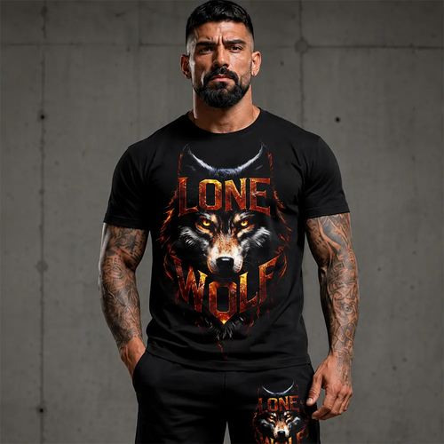 Къс 100% памучен екип с тениска и шорти  Lone Wolf