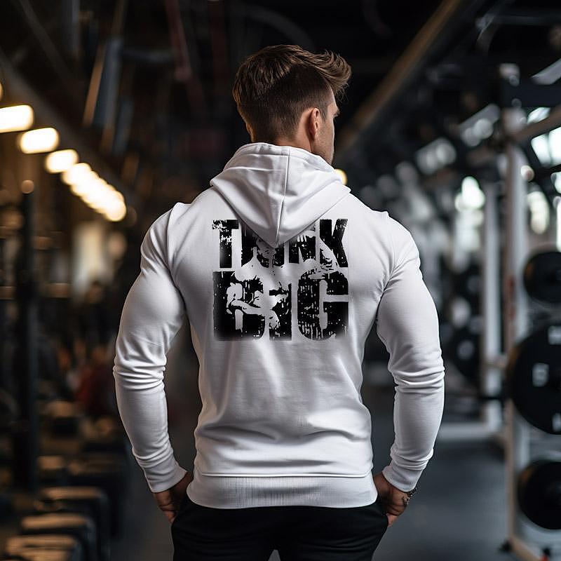 Бял Premium Суичър с цип Arnold Think Big - Fitness Drehi