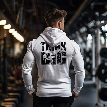 Бял Premium Суичър с цип Arnold Think Big - Fitness Drehi