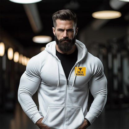 Бял Premium Суичър с цип Badass - Fitness Drehi