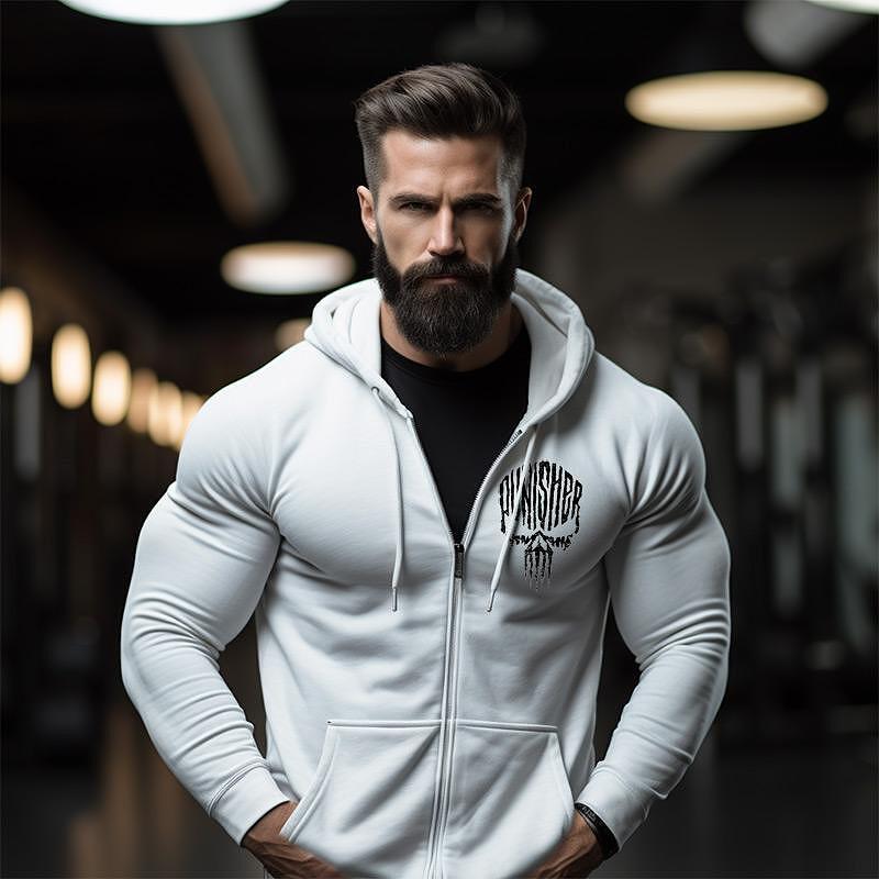 Бял Premium Суичър с цип PUN - Fitness Drehi