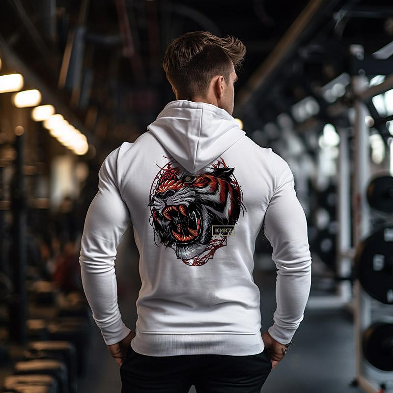 Бял Premium Суичър с цип Tiger - Fitness Drehi