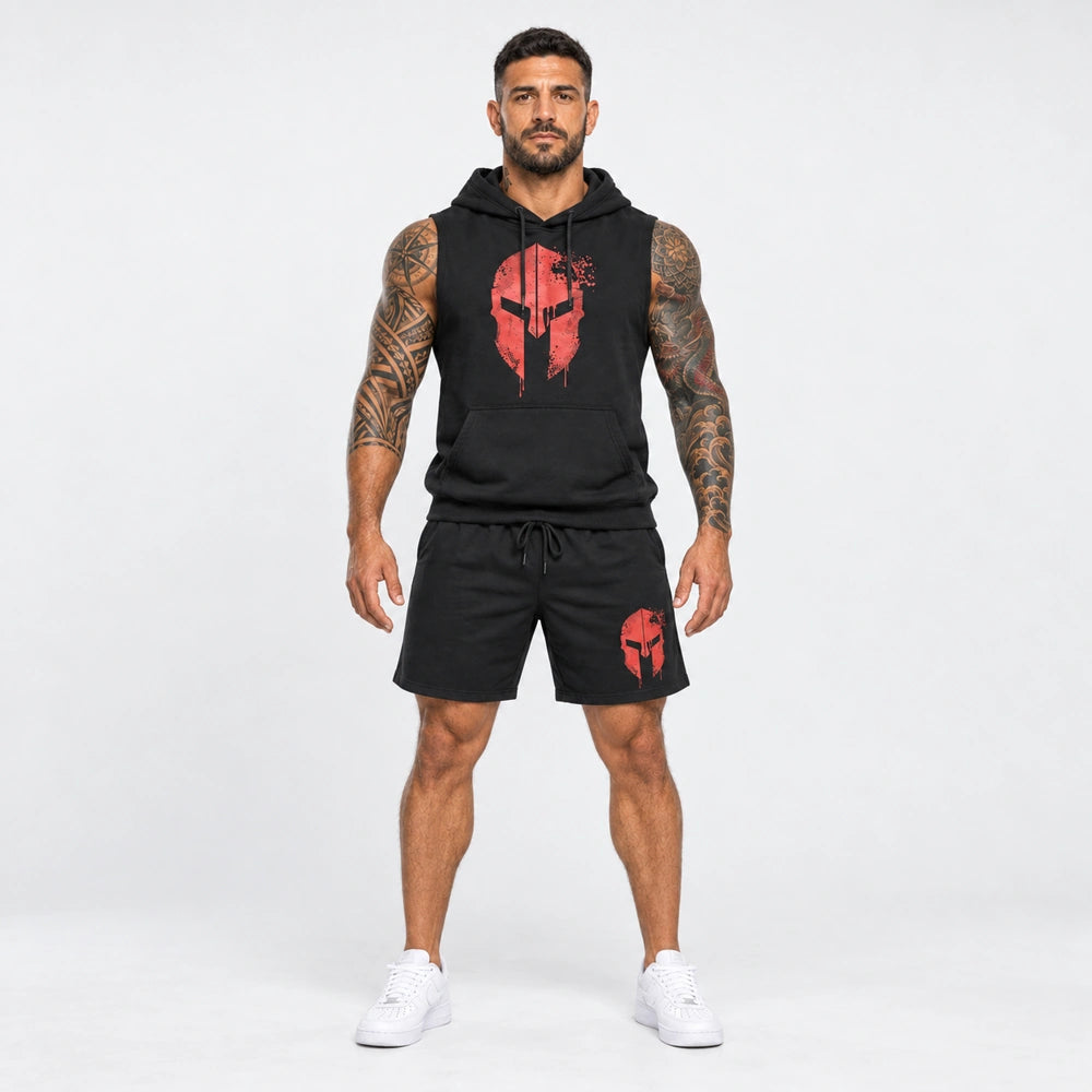 OUTLET Къс Памучен екип с тениска и шорт Spartan Red [L]