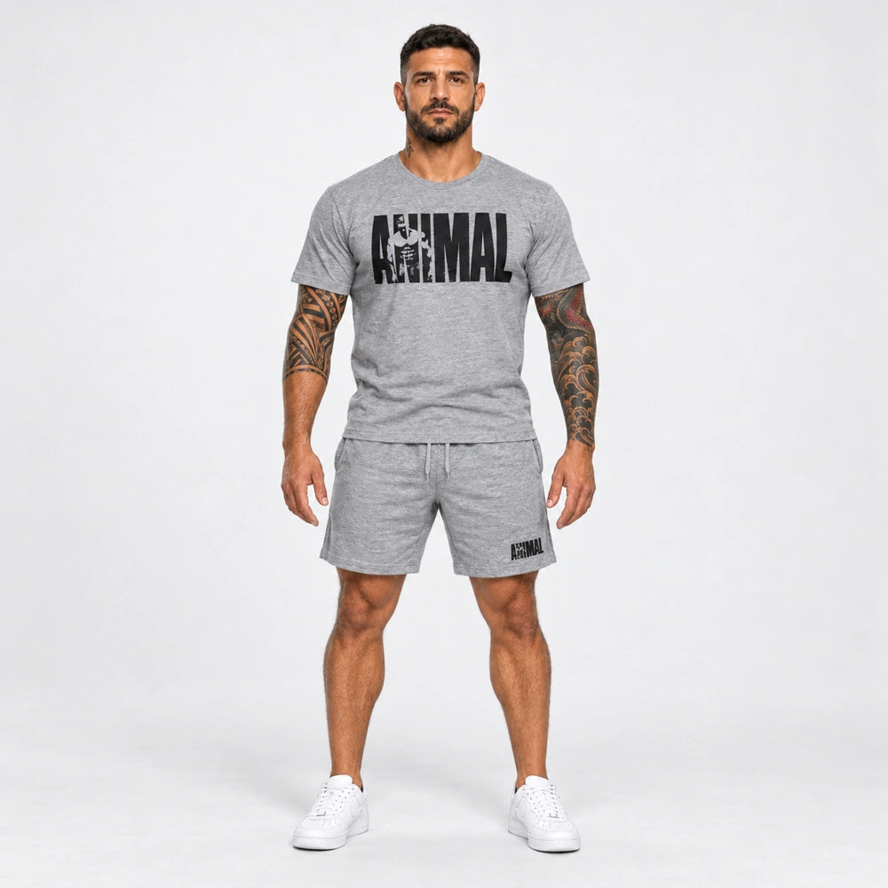 OUTLET Къс Памучен екип с тениска и шори Black Animal  [L]