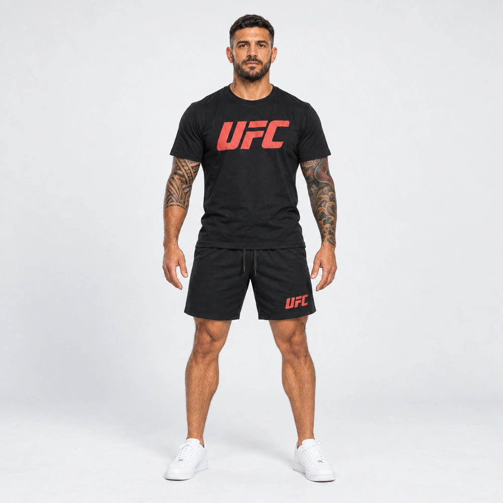 OUTLET Къс Памучен екип с тениска и шори Red UFC [L]
