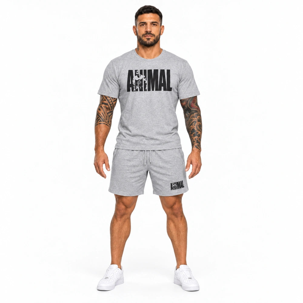 OUTLET Къс Памучен екип с тениска и шорти Black Animal  [2XL]