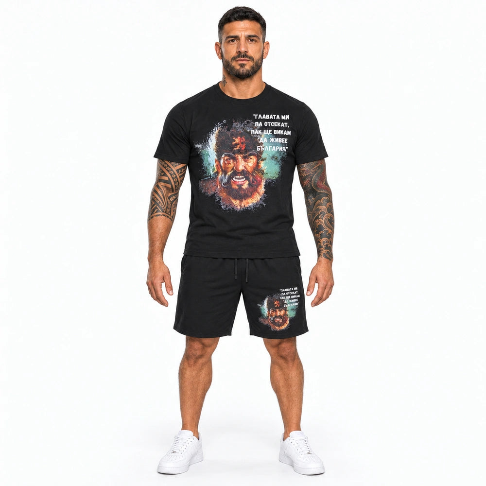 OUTLET Къс Памучен екип с тениска и шорти България 2   [2XL]