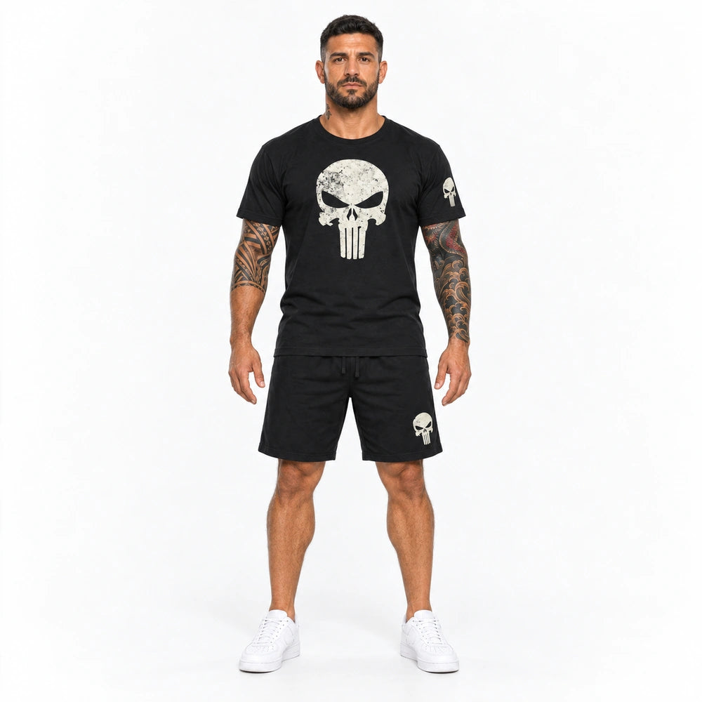OUTLET Къс Памучен екип с тениска и шорти Skull New[2XL]