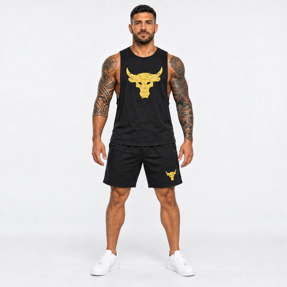 OUTLET Къс Памучен екип с тениска и шорт Yellow Taur  [XL]