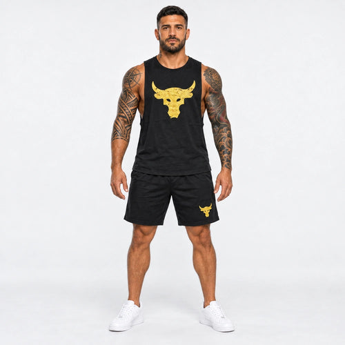 OUTLET Къс Памучен екип с тениска и шорт Yellow Taur  [XL]