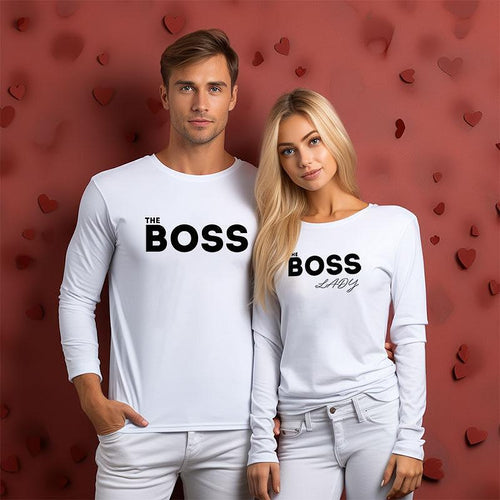 Два броя блузи за Мъж и Жена The Boss Бели - Fitness Drehi