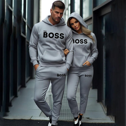 Два броя Светло Сиви Мъжки и Дамски Екипи за двойки Boss / Boss Lady (ПРЕМИУМ КАЧЕСТВО) - Fitness Drehi