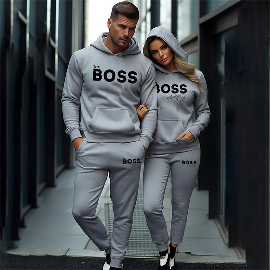 Два броя Светло Сиви Мъжки и Дамски Екипи за двойки Boss / Boss Lady (ПРЕМИУМ КАЧЕСТВО) - Fitness Drehi