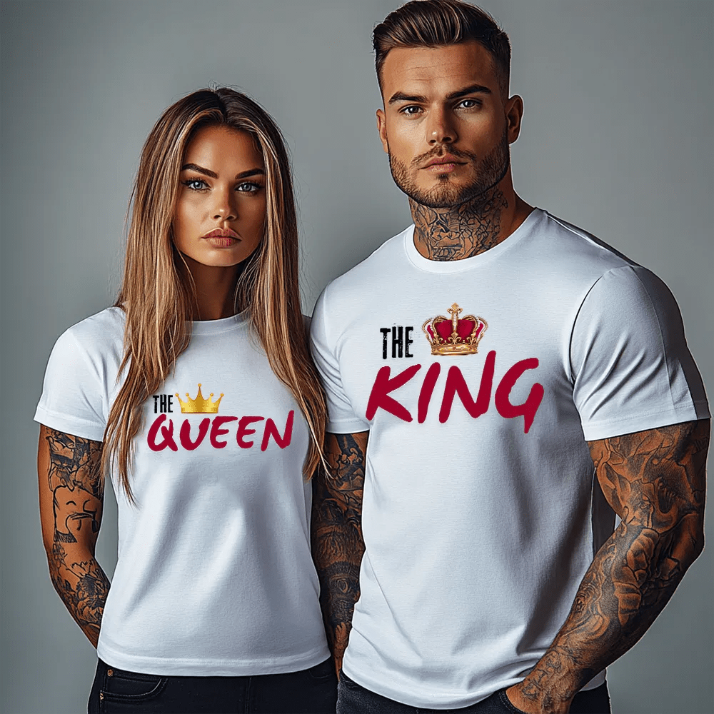 Два броя тениски за Мъж и Жена The King and The Queen - Fitness Drehi