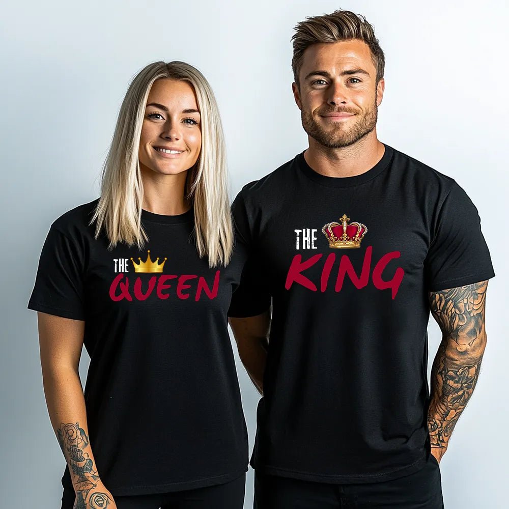 Два броя тениски за Мъж и Жена The King and The Queen Black - Fitness Drehi