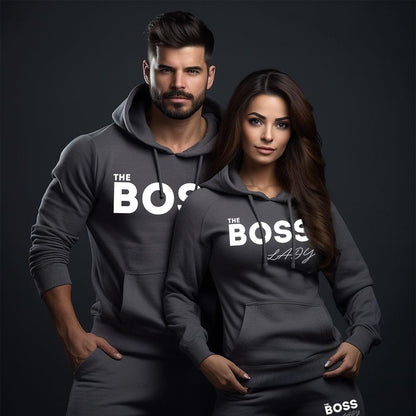 Два броя Тъмно Сиви Мъжки и Дамски Екипи за двойки Boss / Boss Lady - Fitness Drehi