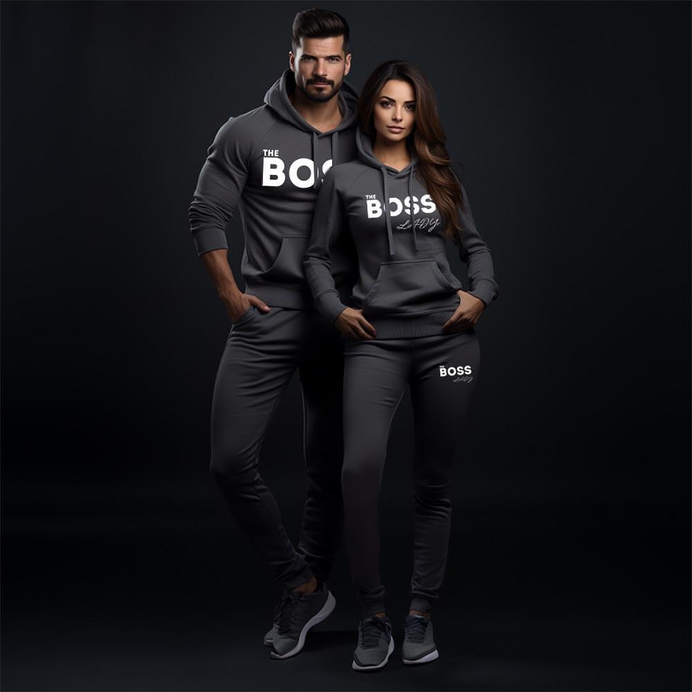 Два броя Тъмно Сиви Мъжки и Дамски Екипи за двойки Boss / Boss Lady - Fitness Drehi