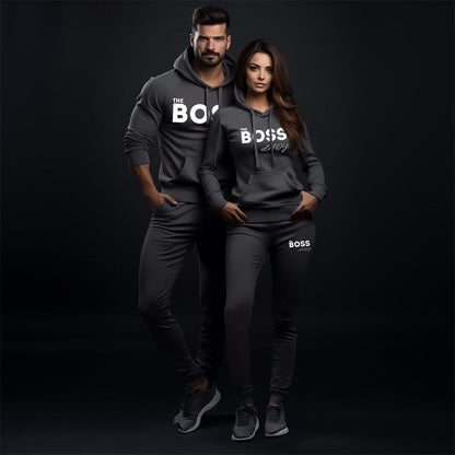 Два броя Тъмно Сиви Мъжки и Дамски Екипи за двойки Boss / Boss Lady - Fitness Drehi