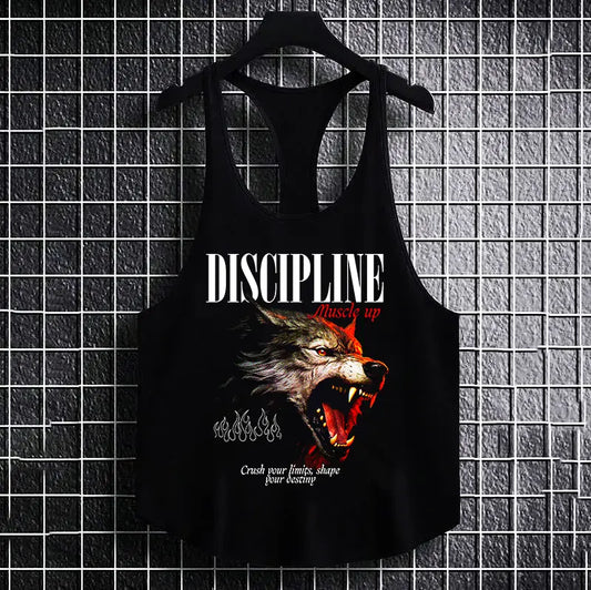 Фитнес потник с изрязан гръб Discipline