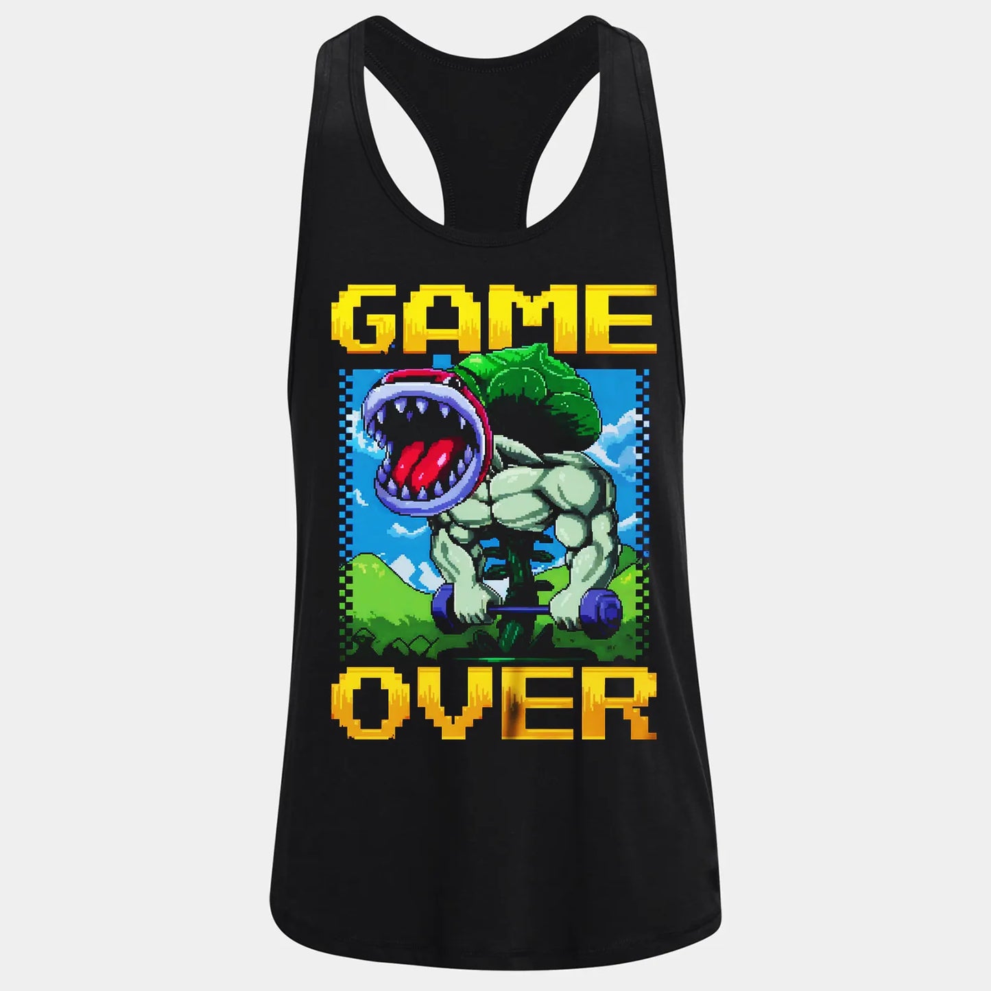 Фитнес потник с изрязан гръб Game Over