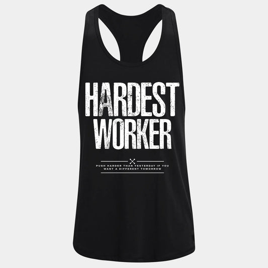 Фитнес потник с изрязан гръб Hardest Worker