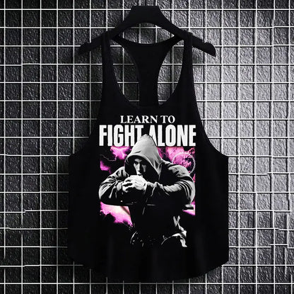 Фитнес потник с изрязан гръб Fight Alone