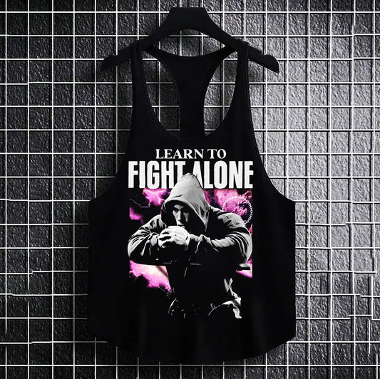 Фитнес потник с изрязан гръб Fight Alone