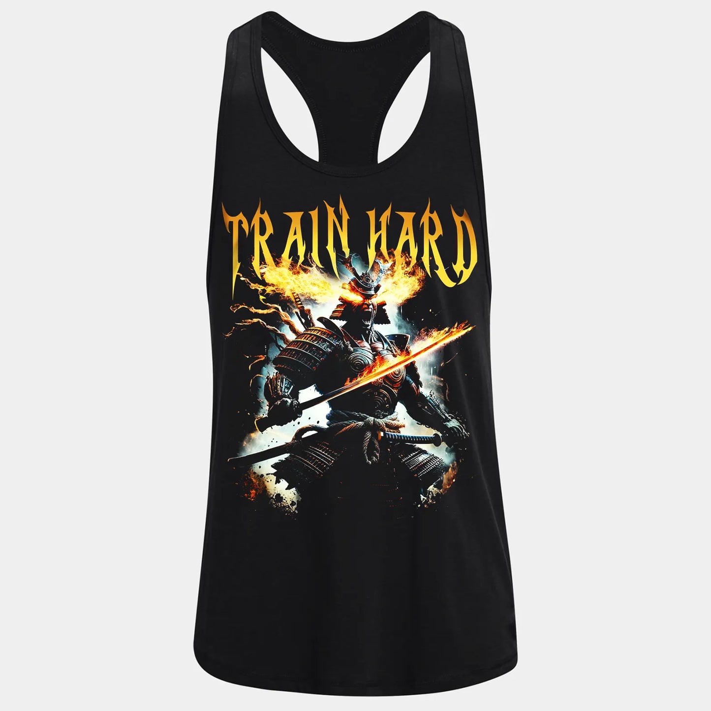 Фитнес потник с изрязан гръб Train Hard Samurai