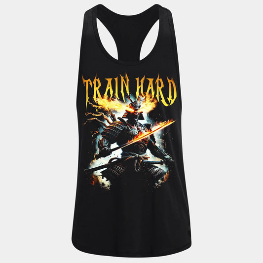 Фитнес потник с изрязан гръб Train Hard Samurai