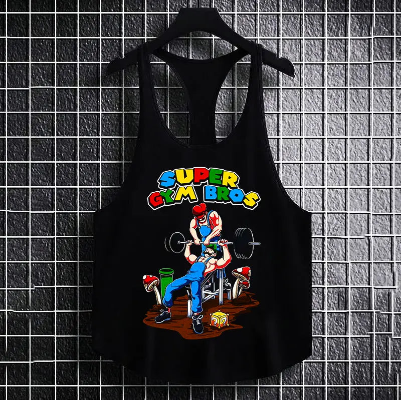 Фитнес потник с изрязан гръб Super Gym Bros