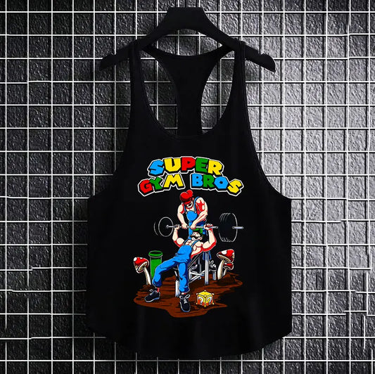 Фитнес потник с изрязан гръб Super Gym Bros