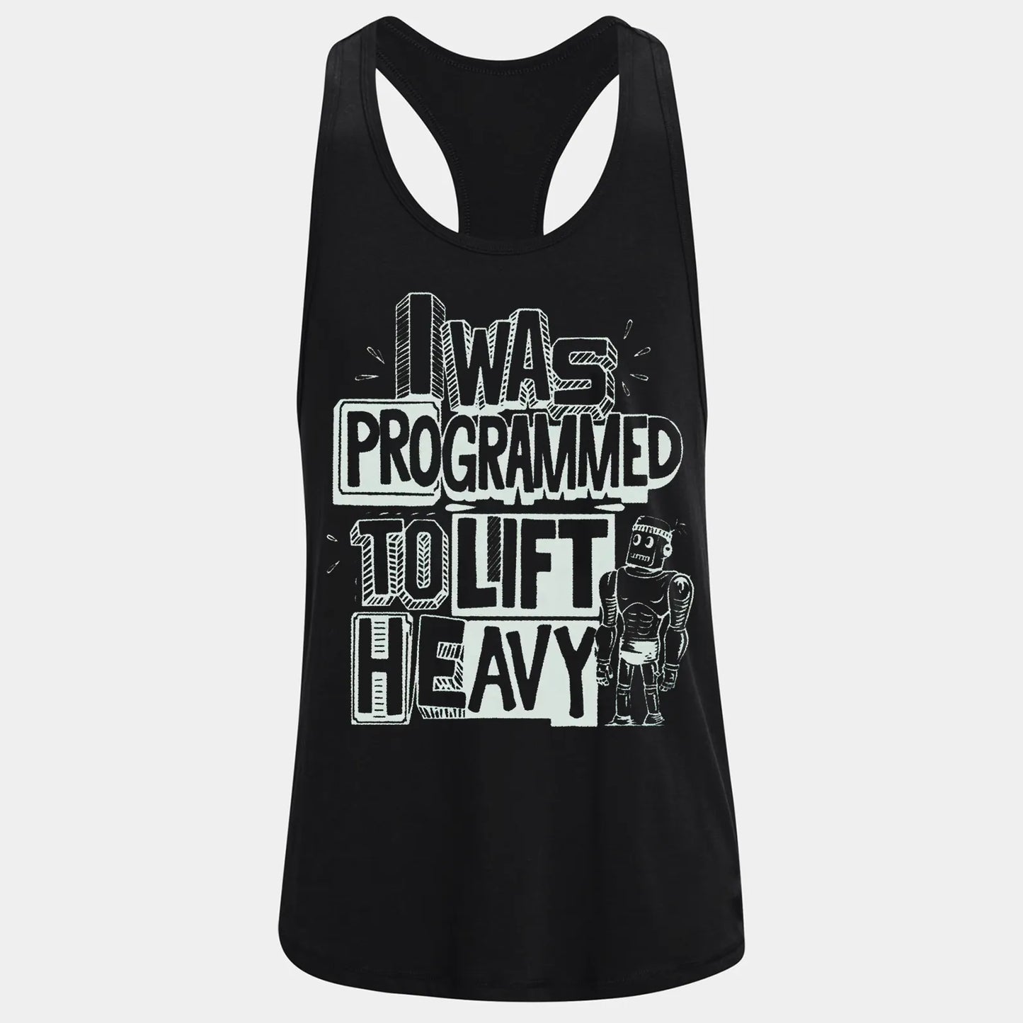 Фитнес потник с изрязан гръб I Was Programmed to Lift