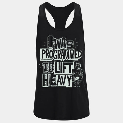 Фитнес потник с изрязан гръб I Was Programmed to Lift