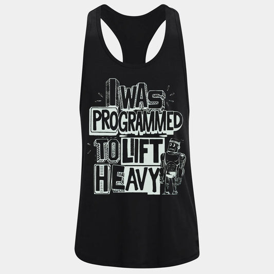 Фитнес потник с изрязан гръб I Was Programmed to Lift