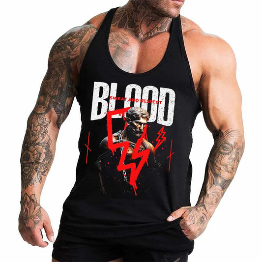 Фитнес потник с изрязан гръб Blood Sweat Respect