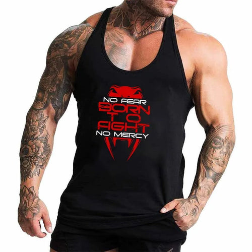 Фитнес потник с изрязан гръб Born To Fight - Fitness Drehi