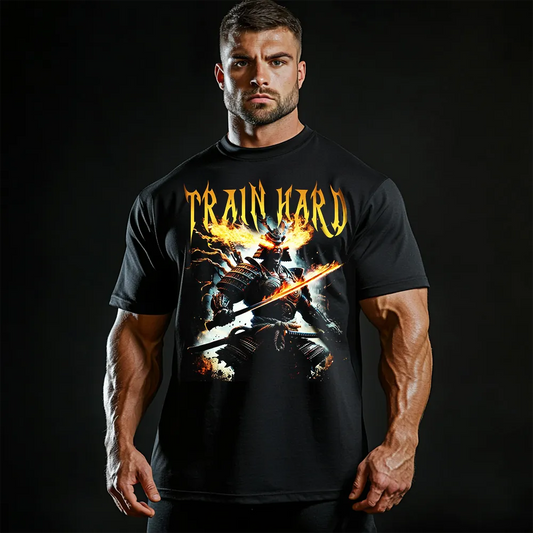 Oversized Унисекс Тениска Train Hard Samurai