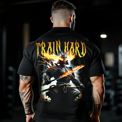 Oversized Унисекс Тениска Train Hard Samurai