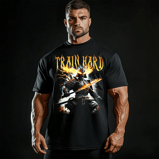Oversized Унисекс Тениска Train Hard Samurai - Fitness Drehi