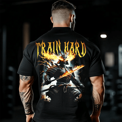 Oversized Унисекс Тениска Train Hard Samurai - Fitness Drehi
