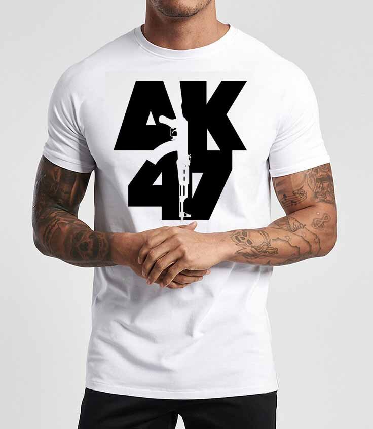 Тениска АК47 3D Лого Бял - Fitness Drehi