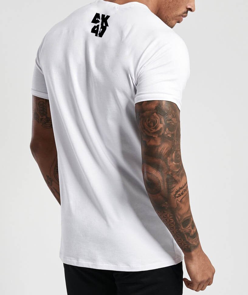 Тениска АК47 3D Лого Бял - Fitness Drehi