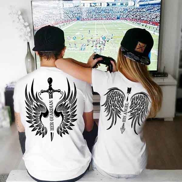 Тениски за двойки Angel / Guardian Black/White