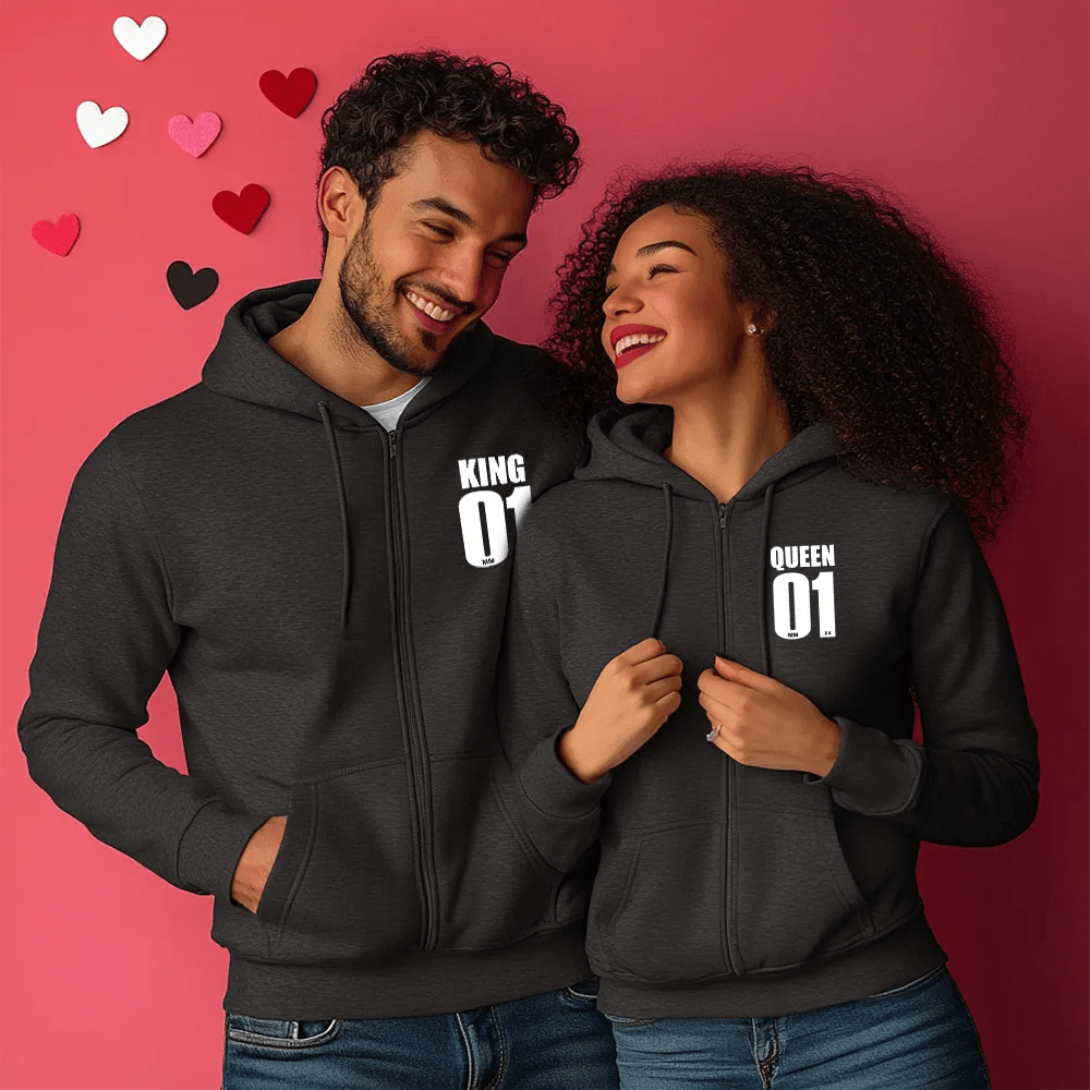 Тъмно Сиви Унисекс ДВА Броя Суичъри за Двойки с цип 01 - Fitness Drehi