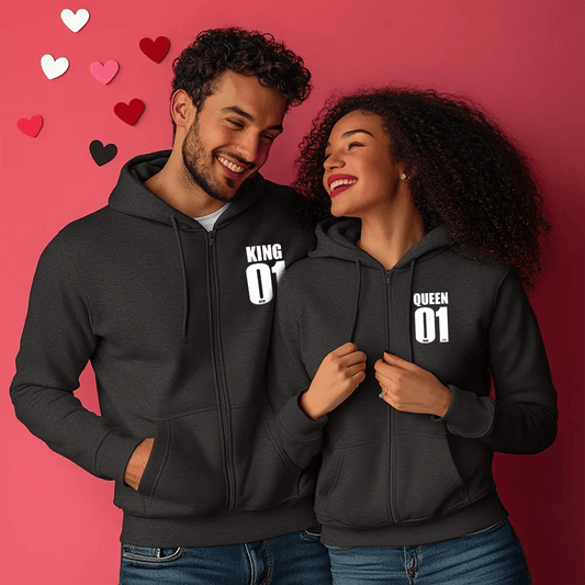 Тъмно Сиви Унисекс ДВА Броя Суичъри за Двойки с цип 01 - Fitness Drehi