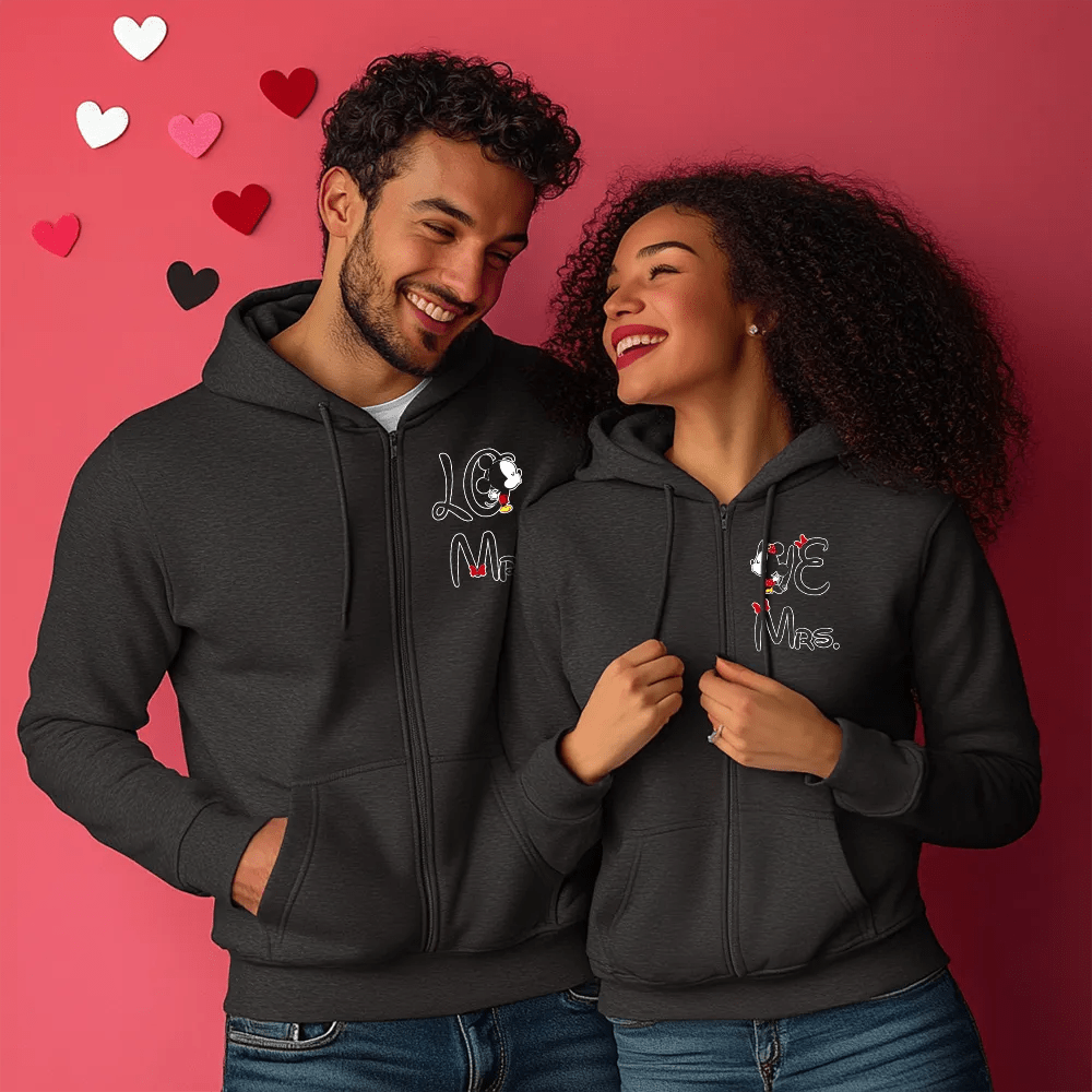 Тъмно Сиви Унисекс ДВА Броя Суичъри за Двойки с цип LoVe - Fitness Drehi